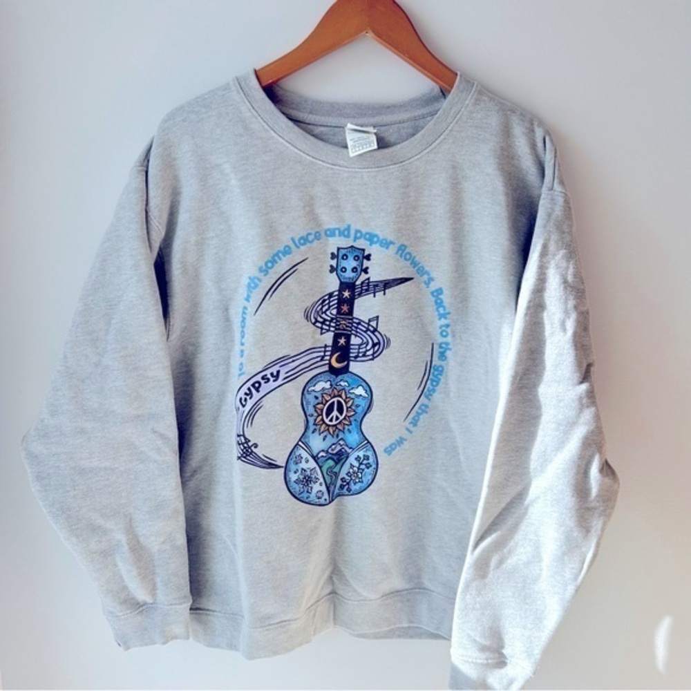 Grey "Guitar Gypsy" Sweatshirt Oversized XL EUC